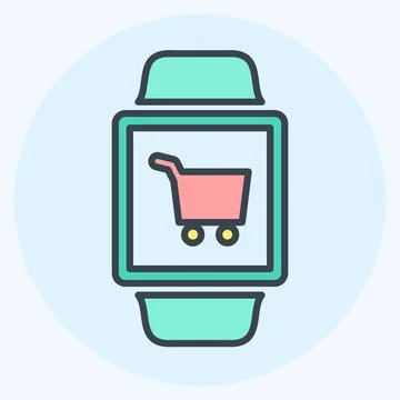 Shopping App Icon in trendy color mate style isolated on soft blue background Illustrazione stock