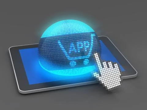 Shopping for app on a tablet Stockillustratie