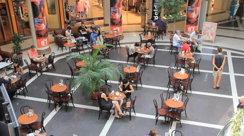 Shopping area with cafe Stock Footage 921078