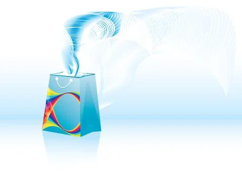 Shopping bag with abstract wave background, vector illustration Stock Illustration
