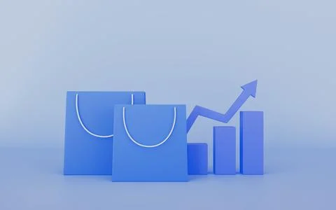 Shopping bag and graph bar with arrow e-commerce concept 3d illustration Stock Illustration