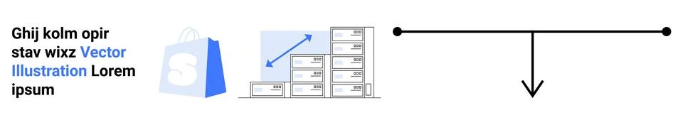Shopping Bag, Bar Chart on Stack of Boxes, and Horizontal Arrow Symbols Stock Illustration