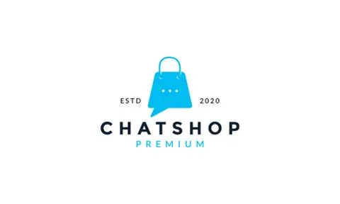 Shopping bag with bubble chat talk consulting logo icon design Stock Illustration