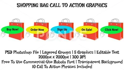 Shopping Bag Call To Action Button, Video Creator Graphic, Influencer Template PSD Template