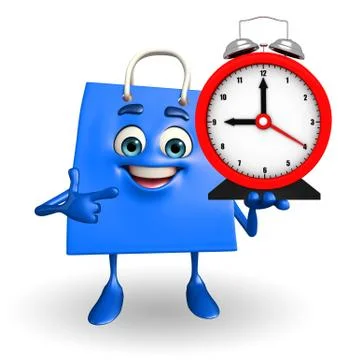 Shopping bag character with table clock Stock Illustration