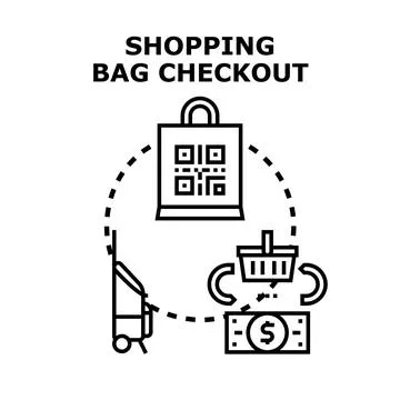 Shopping bag checkout process with a qr code Stock Illustration