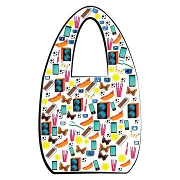 Shopping bag contour with many objects of daily use Stock Illustration
