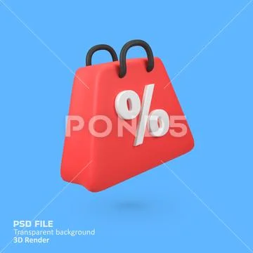 Shopping Bag with Discount Sign isolated 3d render icon illustration PSD Template