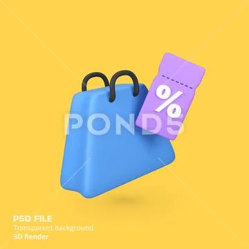 Shopping Bag with Discount Tag isolated 3d render icon illustration PSD-Vorlage