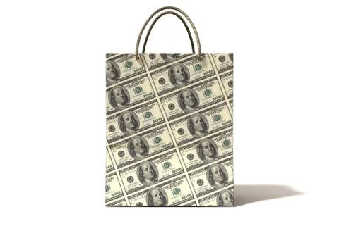 Shopping bag dollar notes front Stock Illustration