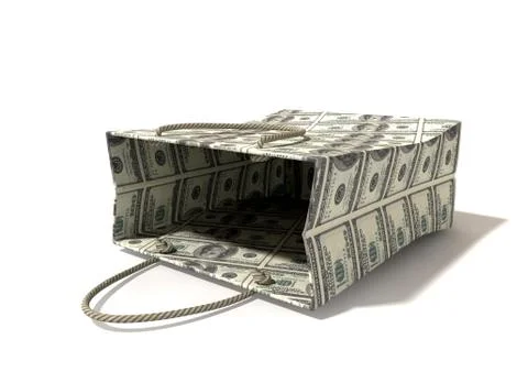 Shopping bag dollar notes laying down Stock Illustration