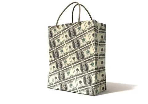 Shopping bag dollar notes perspective Stock Illustration
