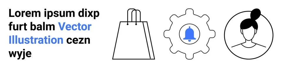 Shopping bag for e-commerce, notification bell inside gear for settings or al イラスト素材