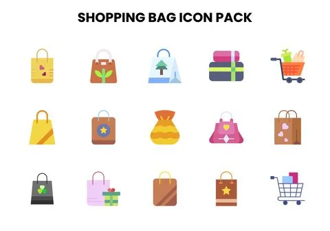 Shopping Bag Flat Vector Icons Pack 스톡 일러스트
