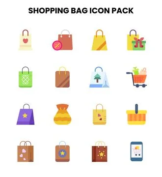 Shopping Bag Flat Vector Icons Pack Stock Illustration