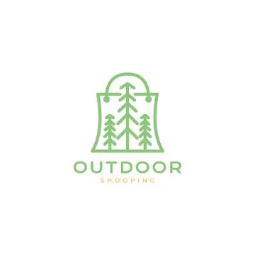Shopping bag with forest tree pine minimalist logo design vector Stock Illustration