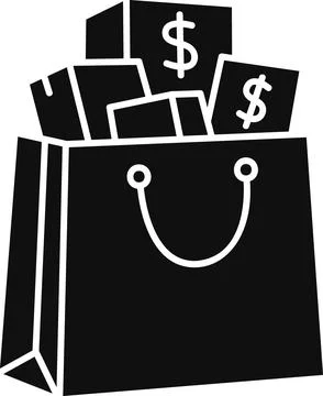 Shopping bag with gift boxes and currency symbols 库存插图