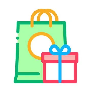 Shopping Bag with Gift Inside Icon Vector Outline Illustration Illustrazione stock