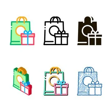 Shopping bag with gift inside icon vector outline minimal Stock Illustration
