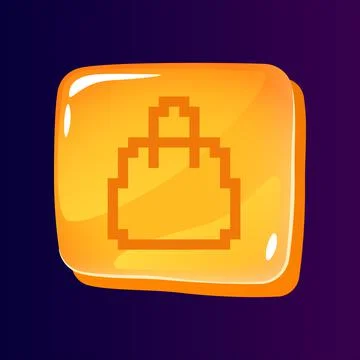 Shopping bag glossy ui button with pixelated icon Stock Illustration