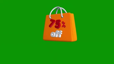 Shopping bag green background screen orange percentage sign green screen Stock Footage 314063659