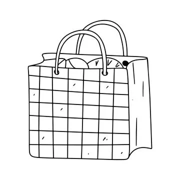 Shopping bag in hand drawn doodle style. Vector illustration isolated on whit Stock Illustration