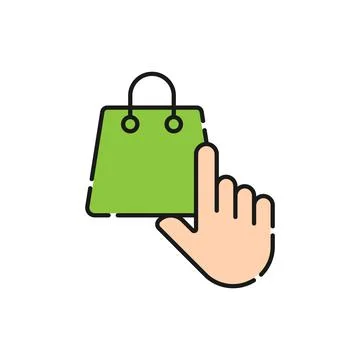Shopping Bag with Hand icon Vector Design. Shopping Bag icon with Hand Gestur Ilustración de archivo