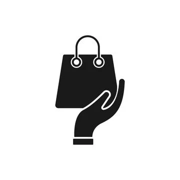 Shopping Bag with Hand icon Vector Design. Shopping Bag icon with Hand Gestur Stock Illustration