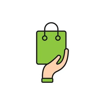 Shopping Bag with Hand icon Vector Design. Shopping Bag icon with Hand Gestur Stock-Illustration