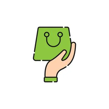 Shopping Bag with Hand icon Vector Design. Shopping Bag icon with Hand Gestur Stock Illustration