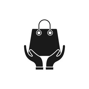 Shopping Bag with Hand icon Vector Design. Shopping Bag icon with Hand Gestur Stock Illustration