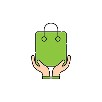 Shopping Bag with Hand icon Vector Design. Shopping Bag icon with Hand Gestur Stock-Illustration