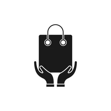 Shopping Bag with Hand icon Vector Design. Shopping Bag icon with Hand Gestur Stock Illustration