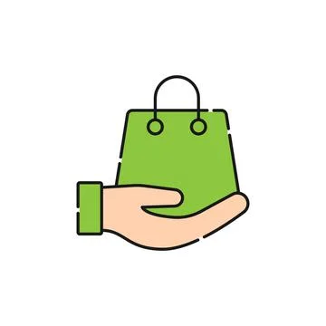 Shopping Bag with Hand icon Vector Design. Shopping Bag icon with Hand Gestur Stock Illustration