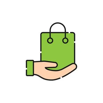 Shopping Bag with Hand icon Vector Design. Shopping Bag icon with Hand Gestur Stock Illustration