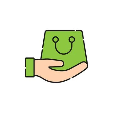Shopping Bag with Hand icon Vector Design. Shopping Bag icon with Hand Gestur Stock-Illustration
