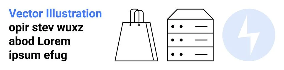 Shopping bag with handles, server stack with multiple levels, blue lightning  Stock Illustration