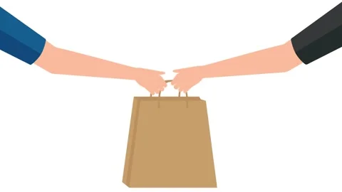 Shopping bag handoff flat animation with a hand handing over a shopping bag. Stock Footage 337432164