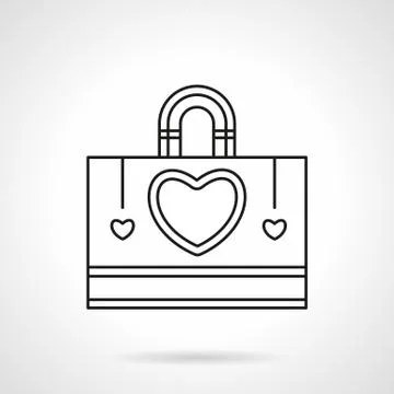 Shopping bag with heart flat line vector icon Stock Illustration