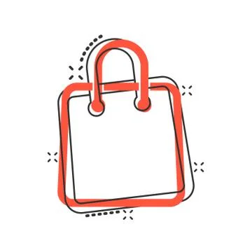 Shopping bag icon in comic style. Handbag cartoon sign vector illustration on Illustrazione stock