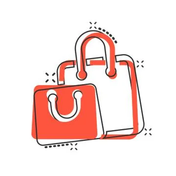 Shopping bag icon in comic style. Handbag cartoon sign vector illustration on Illustrazione stock