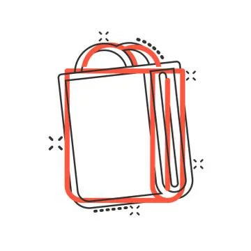 Shopping bag icon in comic style. Handbag cartoon sign vector illustration on Illustrazione stock