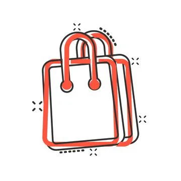 Shopping bag icon in comic style. Handbag cartoon sign vector illustration on Illustrazione stock