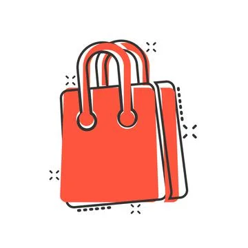 Shopping bag icon in comic style. Handbag cartoon sign vector illustration on Illustrazione stock
