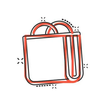Shopping bag icon in comic style. Handbag cartoon sign vector illustration on Illustrazione stock