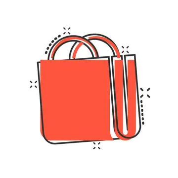Shopping bag icon in comic style. Handbag cartoon sign vector illustration on Illustrazione stock