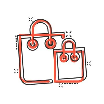 Shopping bag icon in comic style. Handbag cartoon sign vector illustration on Illustrazione stock