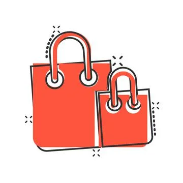 Shopping bag icon in comic style. Handbag cartoon sign vector illustration on Illustrazione stock