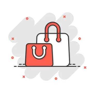 Shopping bag icon in comic style. Handbag cartoon sign vector illustration on Illustrazione stock