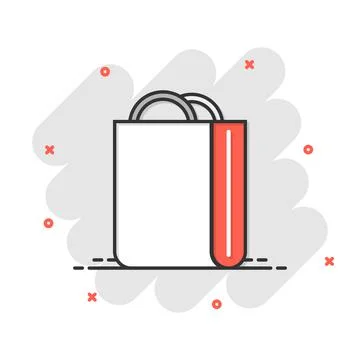 Shopping bag icon in comic style. Handbag cartoon sign vector illustration on Illustrazione stock